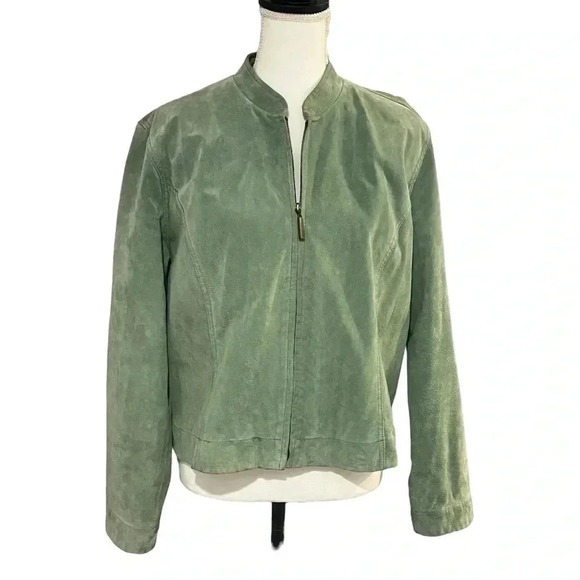 Chicos green suede size 2 (approx. US 12) GUC bomber jacket - Picture 1 of 15